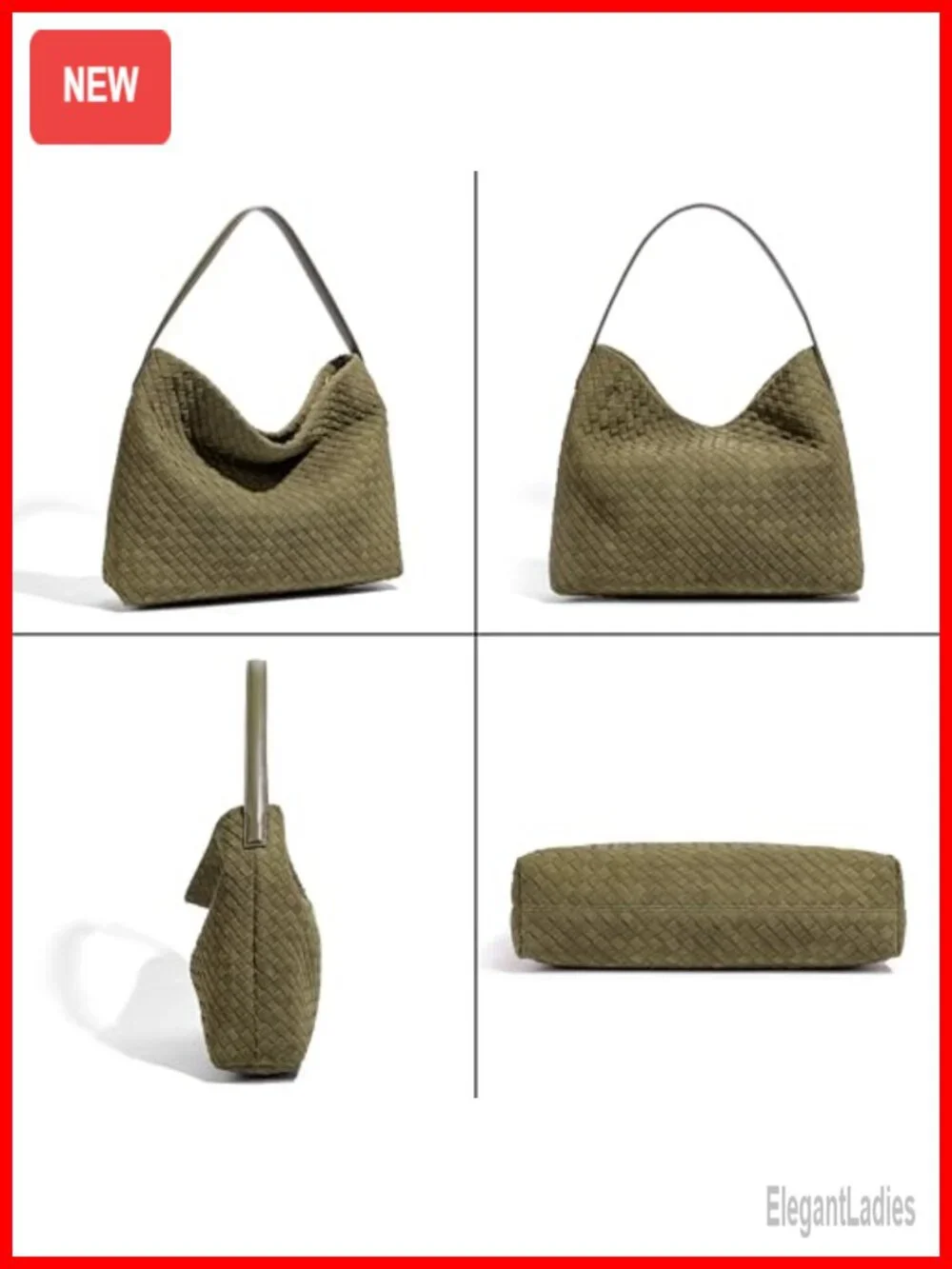 Woven Hobo Handbag Slouchy Shoulder Purse Crossbody Faux Suede Tote